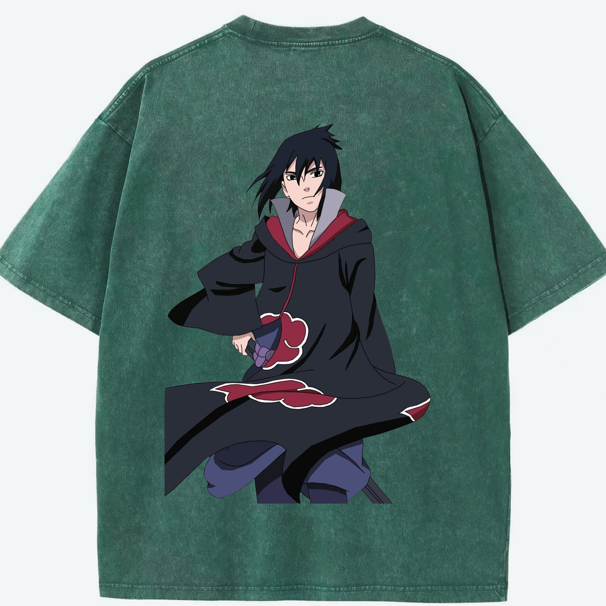 （画像用） NARUTO -ナルト- うちは サスケ Uchiha Sasuke 綿100% ヴィンテージ風 半袖Tシャツ（背面プリント）